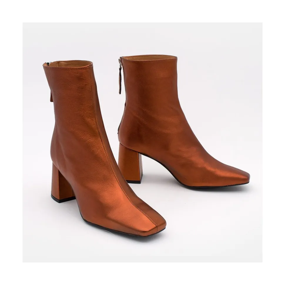Lauryn - Botines Metalizados De Piel Con Tacon Ancho