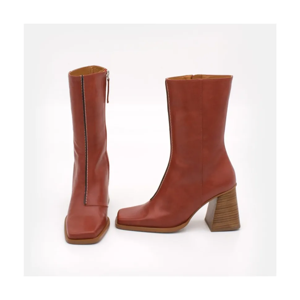 Motagua - Botas De Mujer De Piel Con Tacon De Bloque Robusto