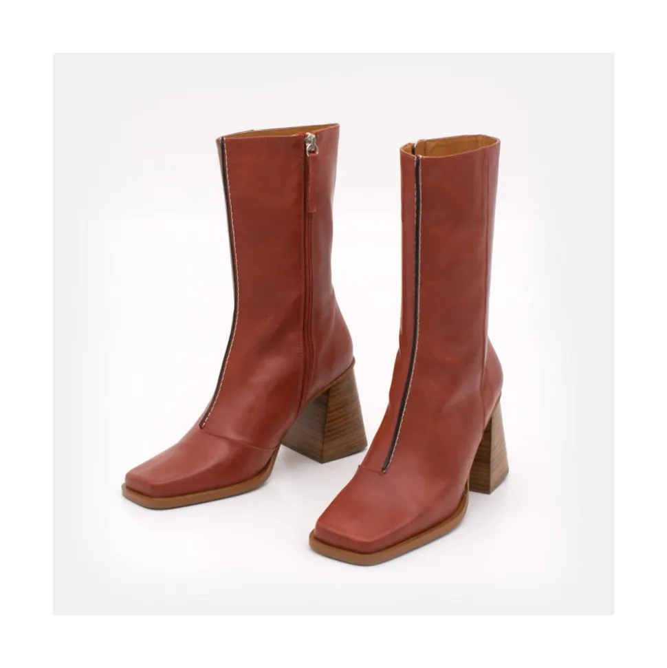 Motagua - Botas De Mujer De Piel Con Tacon De Bloque Robusto