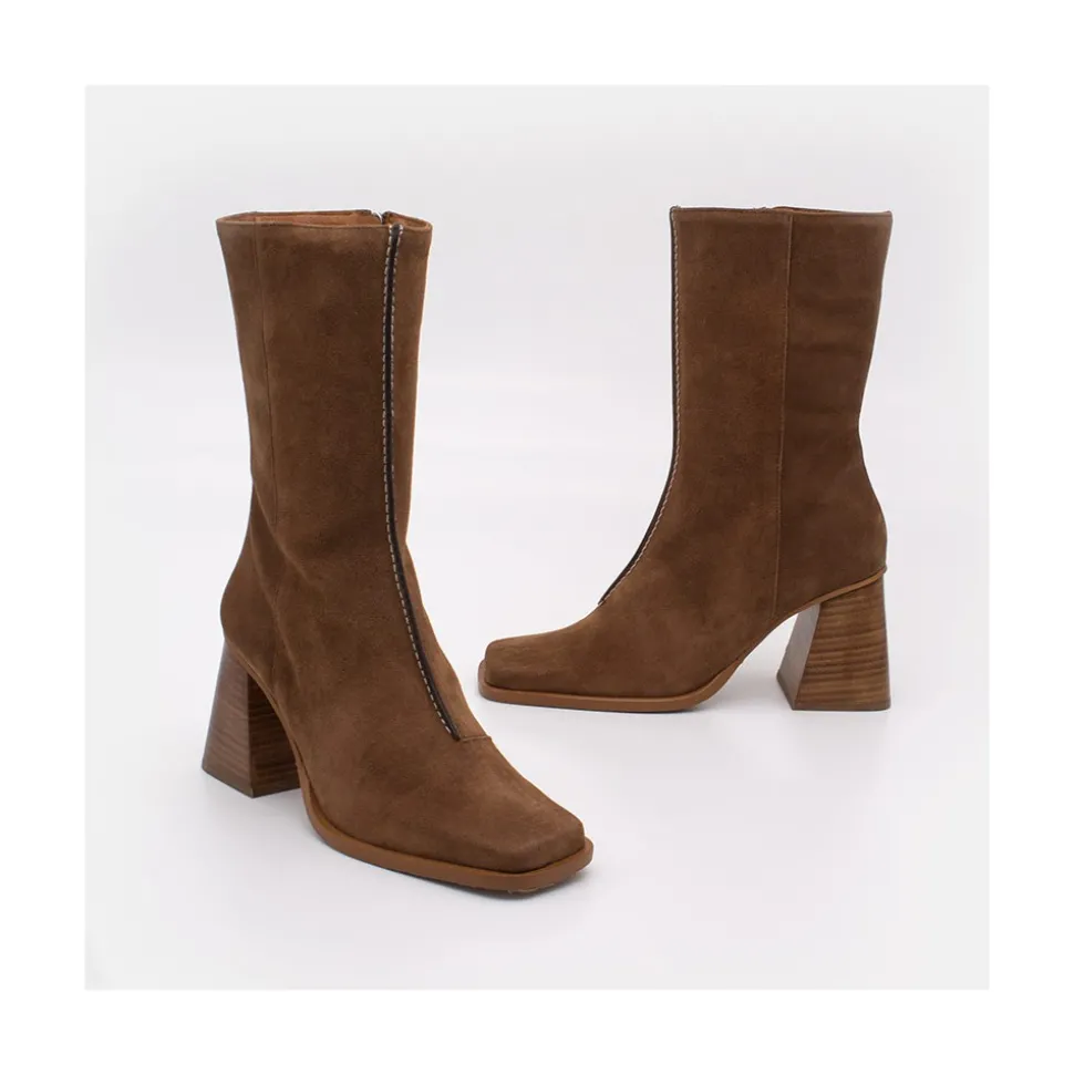 Motagua - Botas De Mujer De Ante Con Tacon De Bloque Robusto