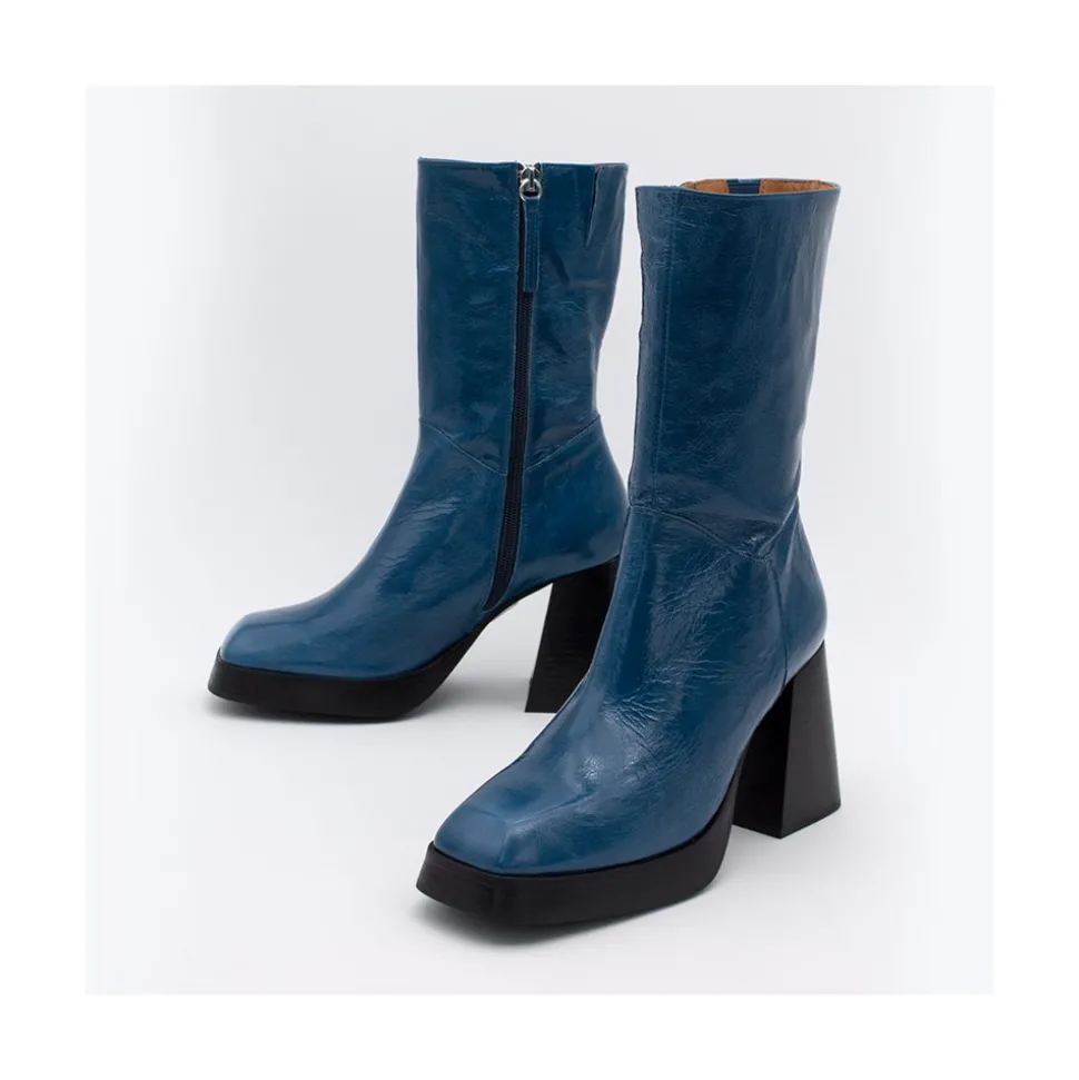 Olama - Botas De Mujer Comodas De Piel Brillante Con Tacon Chunky Y Plataforma